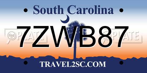 7ZWB87 South Carolina License Plate