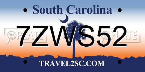 7ZWS52 South Carolina License Plate