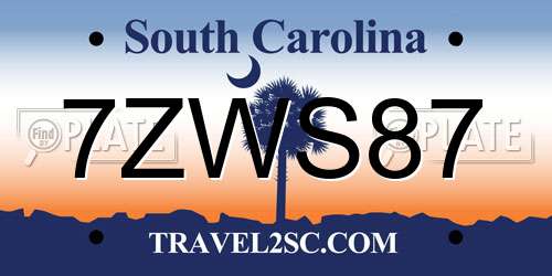 7ZWS87 South Carolina License Plate