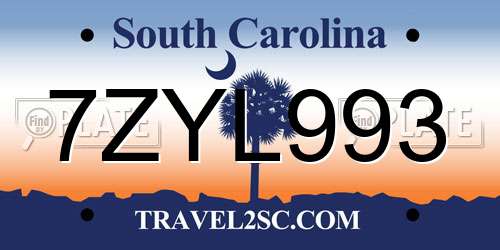 7ZYL993 South Carolina License Plate