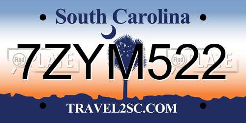 7ZYM522 South Carolina License Plate