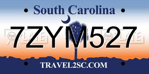 7ZYM527 South Carolina License Plate