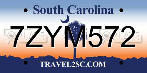7ZYM572 South Carolina License Plate