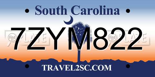 7ZYM822 South Carolina License Plate