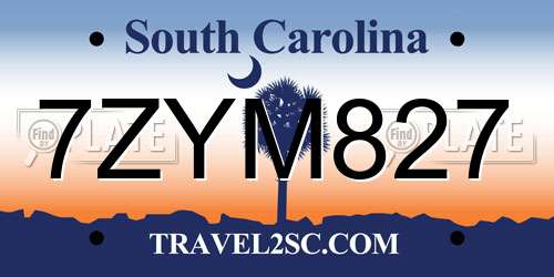 7ZYM827 South Carolina License Plate