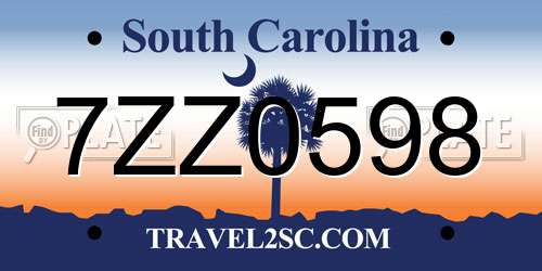7ZZ0598 South Carolina License Plate