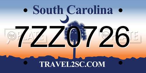 7ZZ0726 South Carolina License Plate