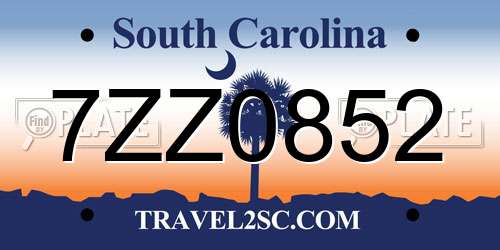 7ZZ0852 South Carolina License Plate