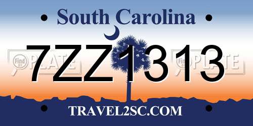 7ZZ1313 South Carolina License Plate