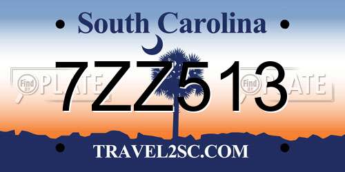 7ZZ513 South Carolina License Plate