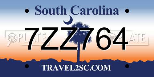 7ZZ764 South Carolina License Plate