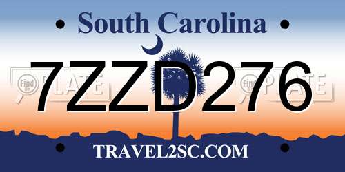7ZZD276 South Carolina License Plate