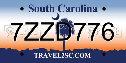 7ZZD776 South Carolina License Plate