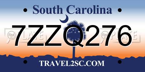 7ZZQ276 South Carolina License Plate