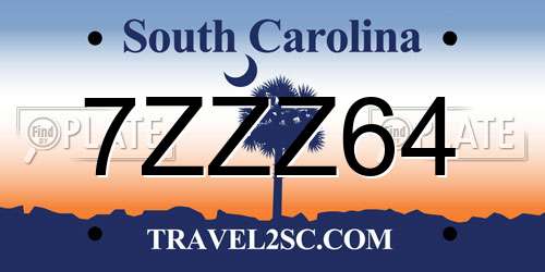 7ZZZ64 South Carolina License Plate