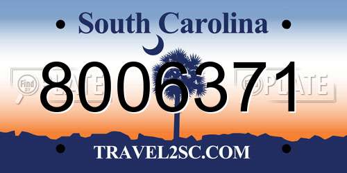 8006371 South Carolina License Plate