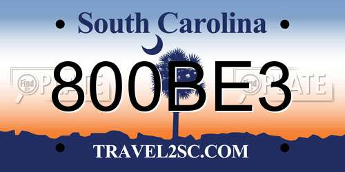 800BE3 South Carolina License Plate