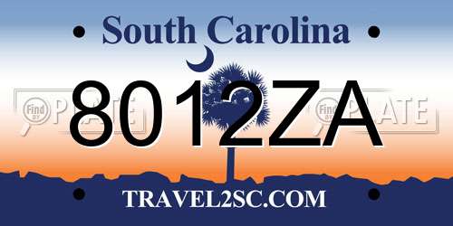 8012ZA South Carolina License Plate