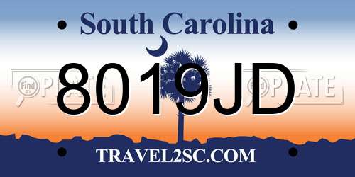 8019JD South Carolina License Plate