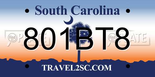 801BT8 South Carolina License Plate