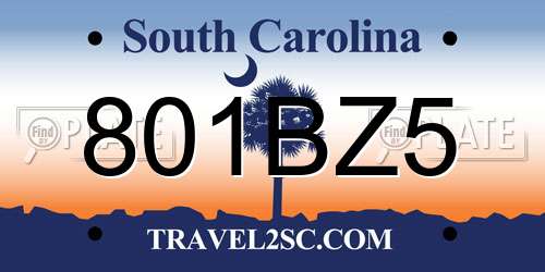 801BZ5 South Carolina License Plate