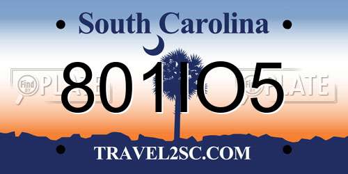 801IO5 South Carolina License Plate