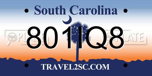 801IQ8 South Carolina License Plate