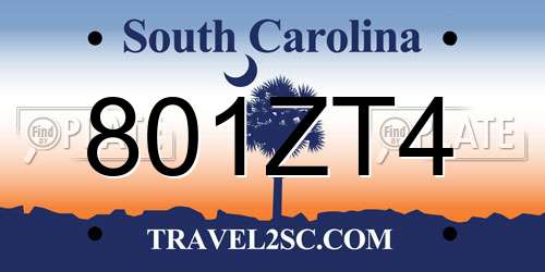 801ZT4 South Carolina License Plate