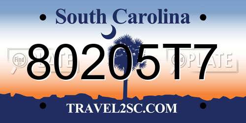 80205T7 South Carolina License Plate