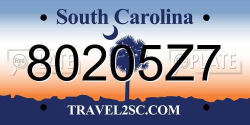 80205Z7 South Carolina License Plate