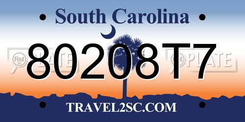 80208T7 South Carolina License Plate
