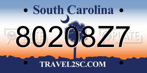 80208Z7 South Carolina License Plate