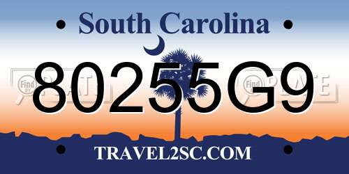 80255G9 South Carolina License Plate