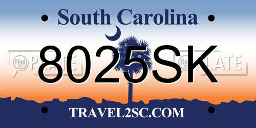 8025SK South Carolina License Plate
