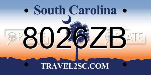 8026ZB South Carolina License Plate