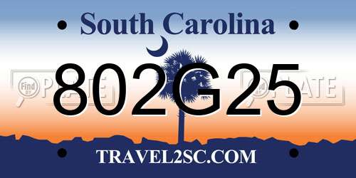 802G25 South Carolina License Plate