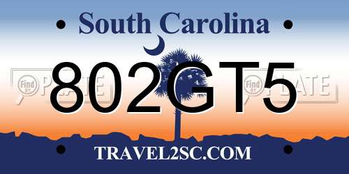 802GT5 South Carolina License Plate