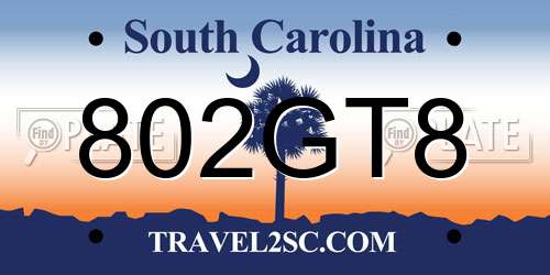 802GT8 South Carolina License Plate