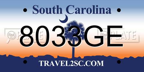 8033GE South Carolina License Plate