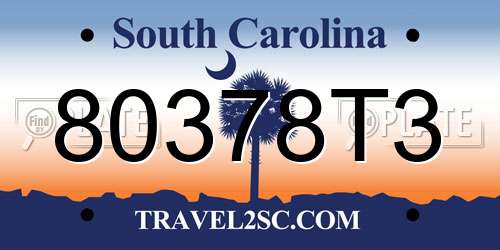 80378T3 South Carolina License Plate