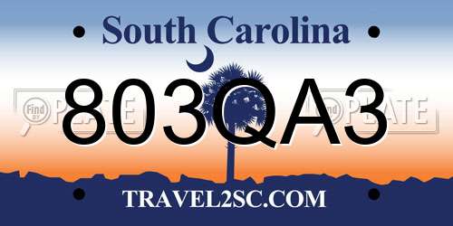 803QA3 South Carolina License Plate