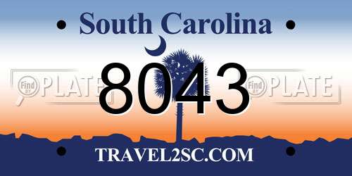 8043 South Carolina License Plate