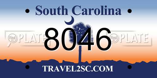 8046 South Carolina License Plate