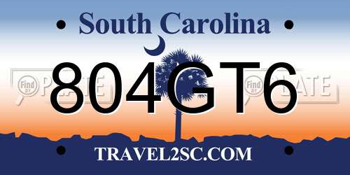 804GT6 South Carolina License Plate