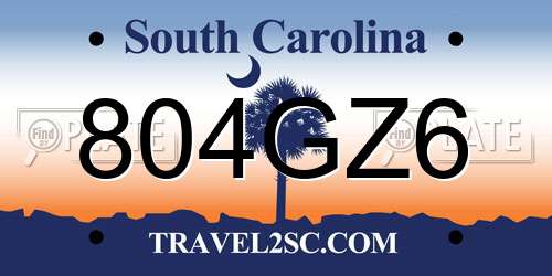 804GZ6 South Carolina License Plate