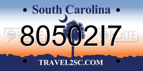 80502I7 South Carolina License Plate