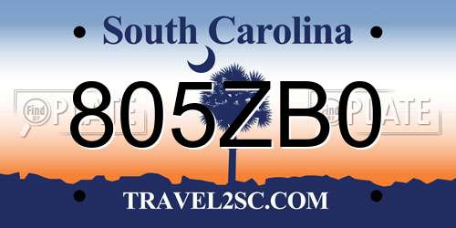 805ZB0 South Carolina License Plate