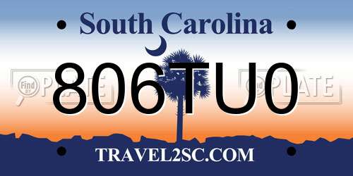806TU0 South Carolina License Plate