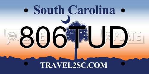 806TUD South Carolina License Plate