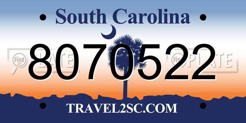 8070522 South Carolina License Plate